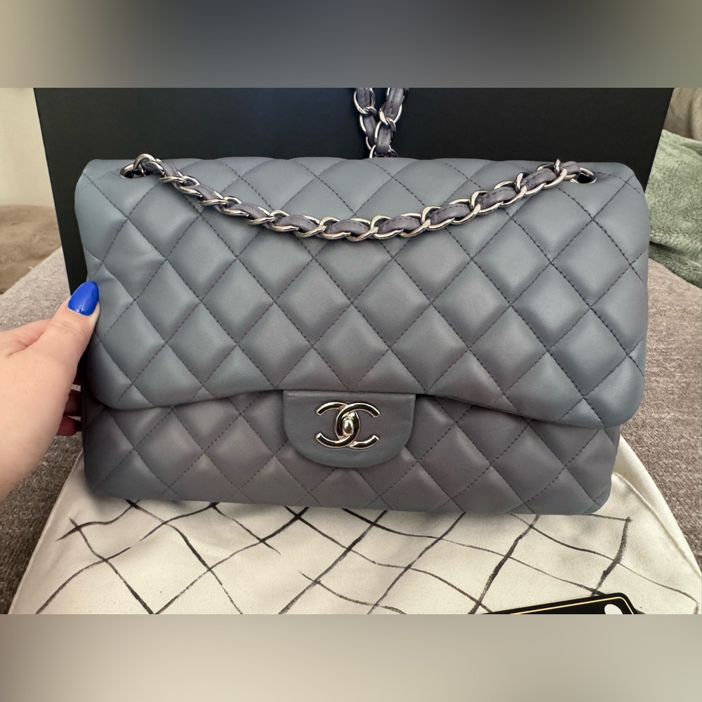 CHANEL Double Flap (jumbo) in periwinkle/lavendar/blue hue